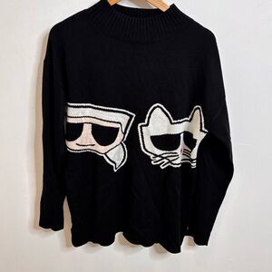 Karl Lagerfeld Black Sweater with Iconic cat Graphic